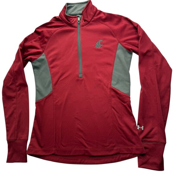 Under Armour 1/2 Zip Pullover Red Gray Embroidered Logo.  Size Women's Medium. - Picture 1 of 12